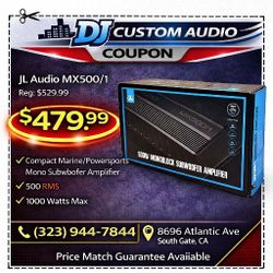 JL Audio Compact Amp Water Resistant Marine Or Powersports Mono Subwoofer Amplifier MX500/1 🚨 Payment Options Available 🚨 No Credit Needed 🚨 