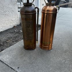 Antique Brass Fire Extinguishers X2
