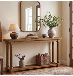 SL0316 63" Solid Wood Entryway Table, 2-Tier Console Table with Storage
Farmhouse Entry Table with Turned Spindle Legs, Narrow Long Sofa Table, Living