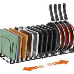 Cutting Board Organizer Rack, Expandable Baking Tray and Cookie Sheet Organizer with 14 Adjustable Dividers