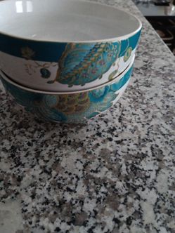 Teal Paisley Ceramic Bowls Set of 2
