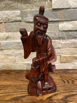 FISHERMAN WOODEN STATUE 