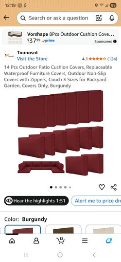 14-Piece Outdoor Patio Cushion Covers Burgundy (COVERS ONLY)