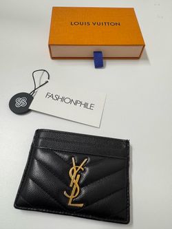 YSL Black Leather Card Holder with Gold Logo Hardware