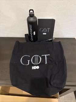 SDCC 2019 HBO Game Of Thrones Black Canvas Shopping Tote Bag , Water Bottle, Journal and Pen