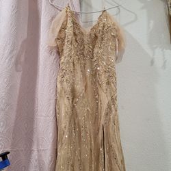 Gold Slit Sparkly Dress