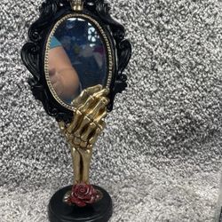 Skeleton Hand Holding Mirror Gothic Skull Dark Decor Resin Glass Halloween