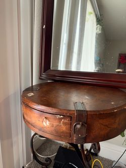 Round Wood Side Table with Drawer