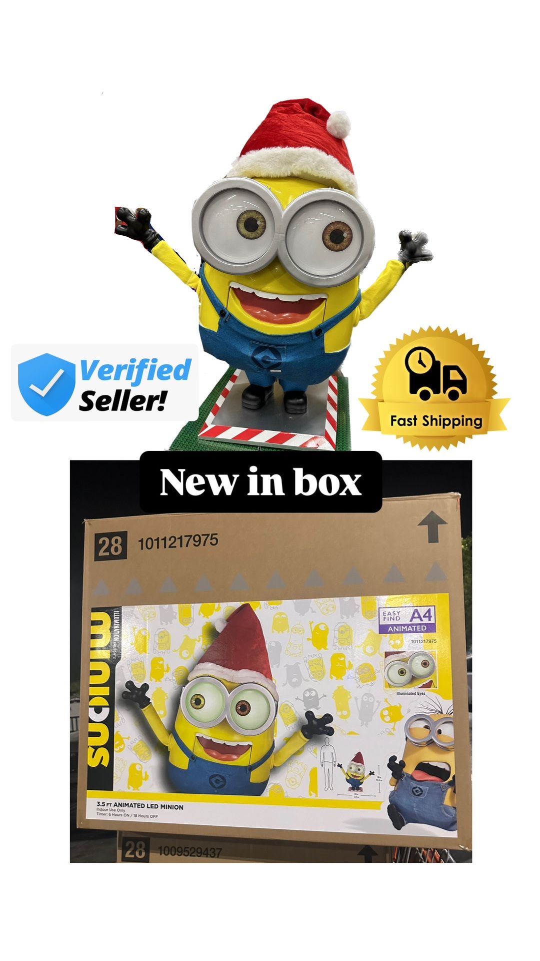 Universal Holiday Christmas 3.5FT Animated LED Minion Home Depot Animatronic