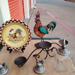 Rooster Decor And Large Candle Holder 