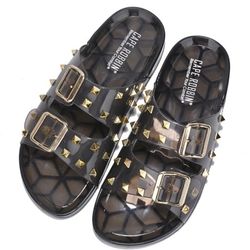 Cape Robbin Spiked Jelly Sandals Dark Gray & Gold Size 8 Womens