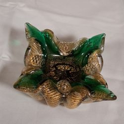 Vintage Murano Bowl Green And Gold Coler 
