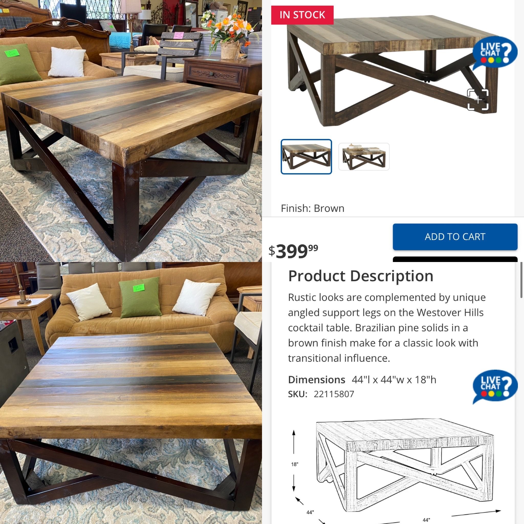 Cindy crawford home westover sale hills brown cocktail table