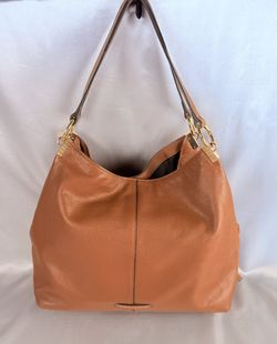 Vince Camuto Bag Rayna Dark Rum Pebbled Leather Shoulder Tote Side Pockets Gold