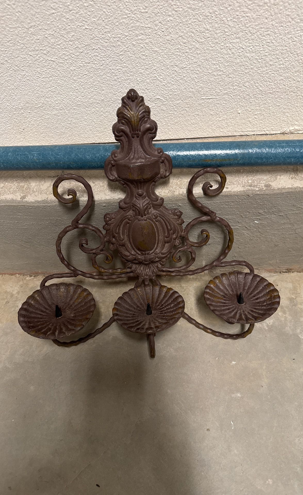 Scrolls Wall Sconce Pillar Candle Holder Rustic Antique Cast Iron