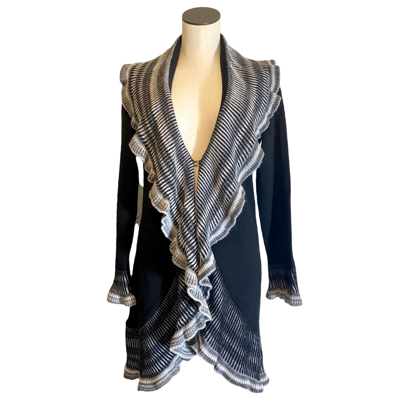 Sabri Ozel Angel Made ITALY sweater Waterfall Cardigan Jacket Black/white NWOT Yarn made in Italy Made in Turkey 50% merino wool 50% polyacrylic 19