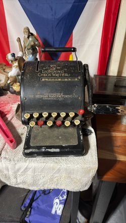 Vintage Hedman Mfg. Co. Lightning Check Writer Antique Office Decor Decorative 