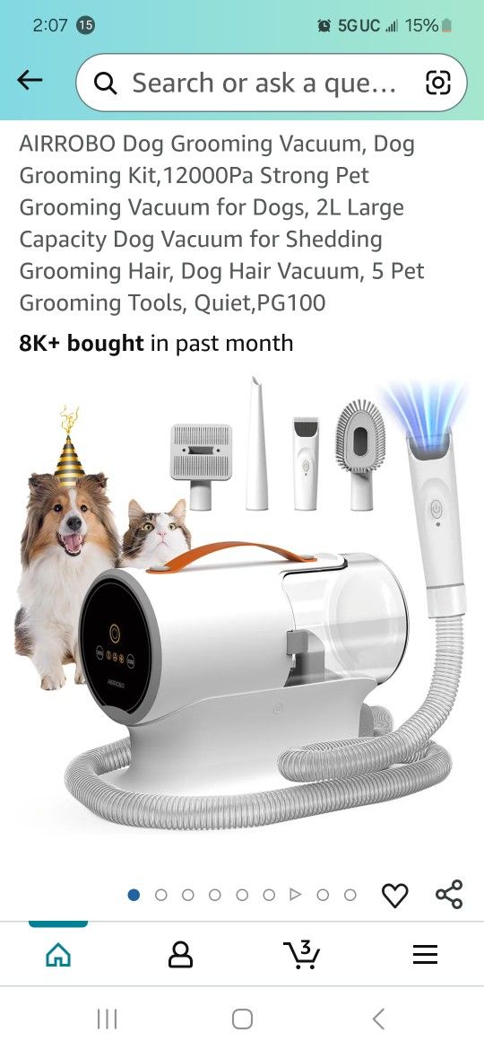 AIRROBO Dog Grooming Vacuum, Dog Grooming Kit,12000Pa Strong Pet Grooming Vacuum for Dogs, 2L Large Capacity Dog Vacuum for Shedding Grooming Hair, Do
