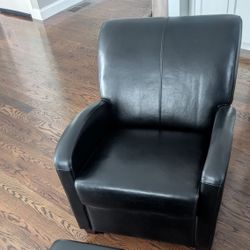 Black Faux Leather Chair & Ottoman with Storage