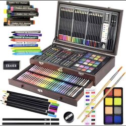145 Piece Deluxe Art Set, Wooden Box & Drawing Kit