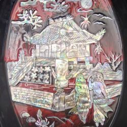 3 Vintage Lacquer And Mother Of Pearl Wall Decor Plates