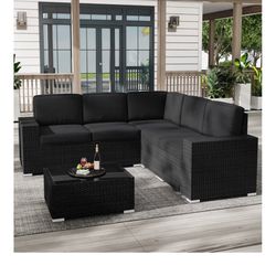 Black Outdoor Sofa Set With Table