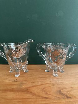 Vintage Silver City  Flanders Poppy Glass Creamer and Sugar Bowl Set