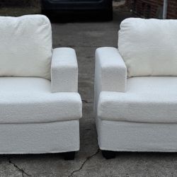 White Bouclé Lounge Chairs