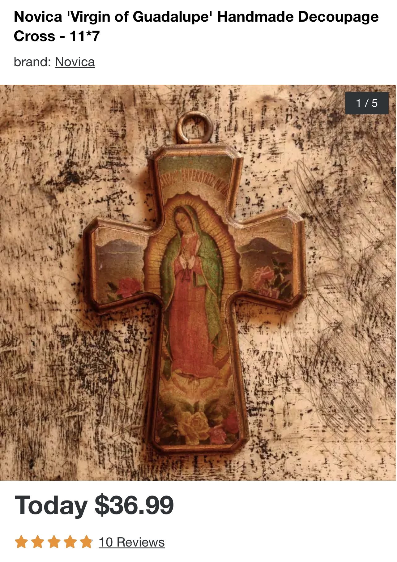 Novica 'Virgin of Guadalupe' Handmade Decoupage Cross - 11*7 set of 2