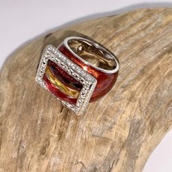 925 Sterling Silver Real Topaz & Amethyst Gemstone Ring Size 5 1/2