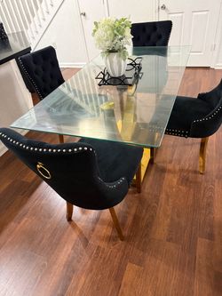 Glass Top Dining Table with 4 Chairs