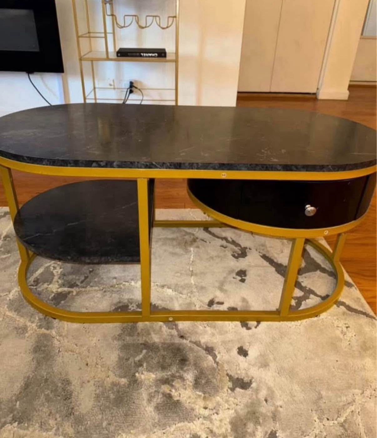 Beautiful Brand New Black Marble Coffer Table