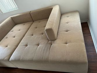 Beige Tufted Fabric Sectional Sofa