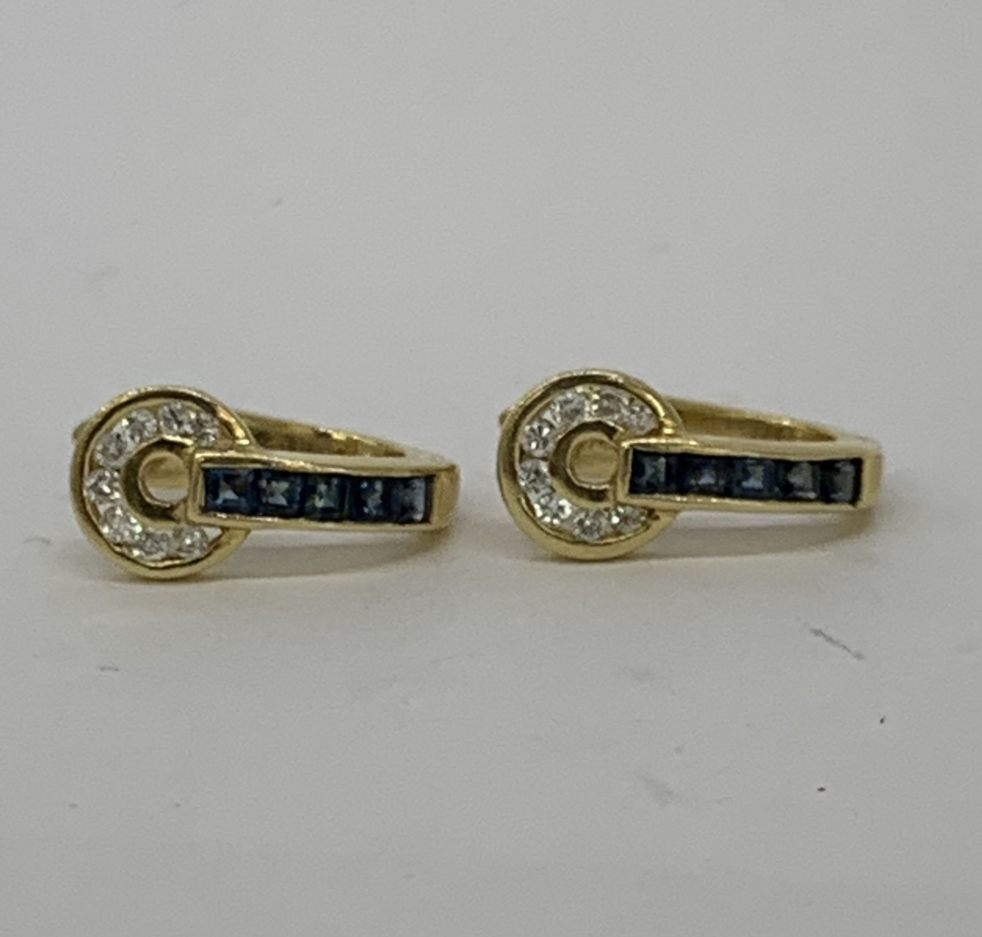 Natural Sapphire And Diamond Huggie In Real 14kt Gold 