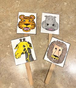 Puppets animals-Fish, Giraffes, Lions, Tigers, Hippos-play, theater, Classroom, teacher, art