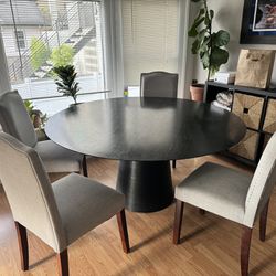 For Sale: 59in Black Pedestal Table (Seats 6) and 4 Light Gray dinning Chairs