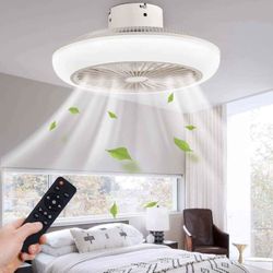 PINFM Ceiling Fan with Lights, 72W Enclosed Ceiling Fans with Remote,3-Color Dimmable Flush Mount