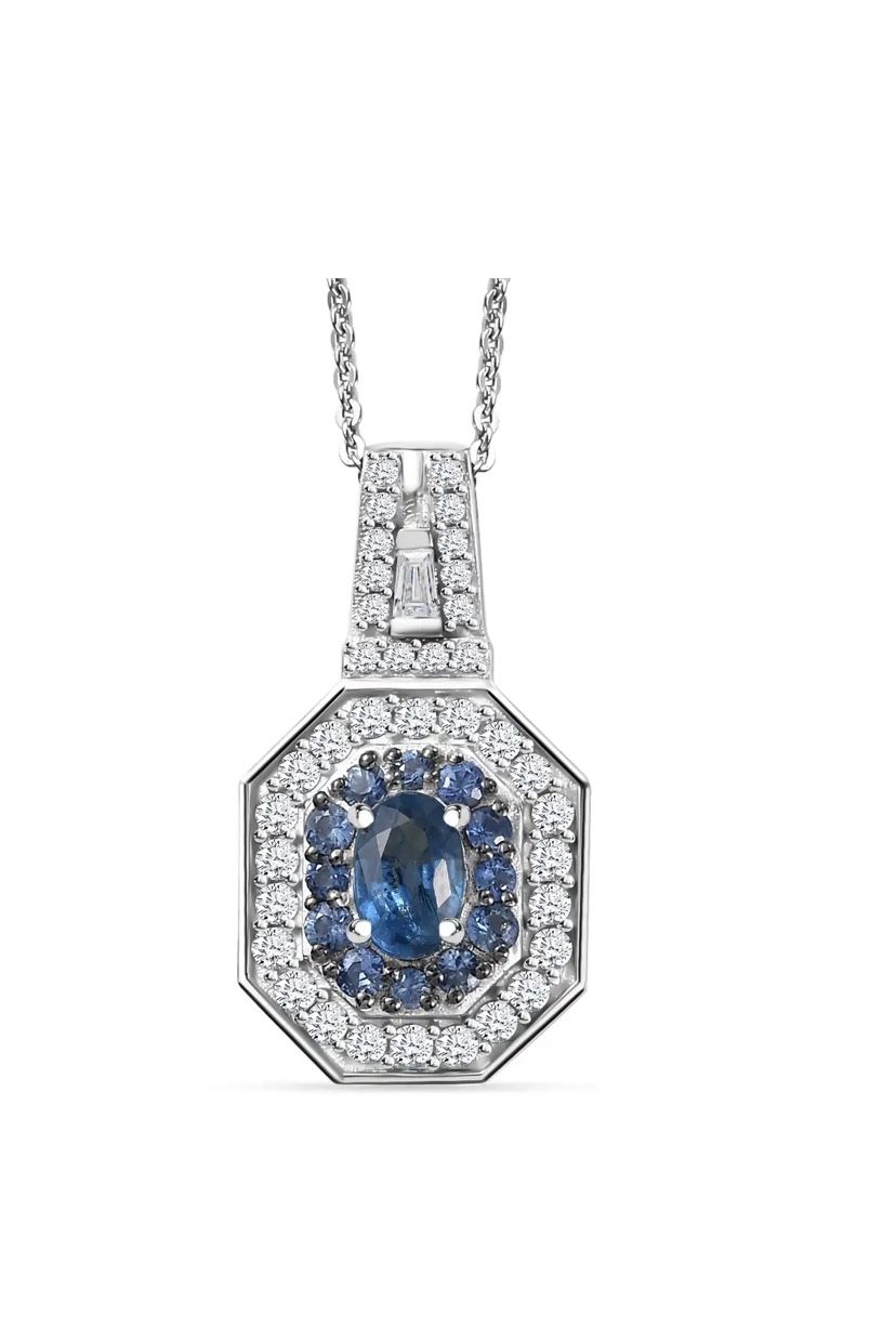 Ceylon Blue Sapphire and Moissanite necklace - new!