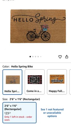 Elrene Home Fashions Farmhouse Living Coir Outdoor Doormat, Natural Entry Mat, Front Door Decor, 18" x 30", Hello Spring Bike