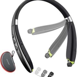 Bluetooth Headset,  Neckband Bluetooth Headphones with Retractable Earbuds, Noise Cancelling Stereo Wireless Earphones with Mic for Sports Office (wit