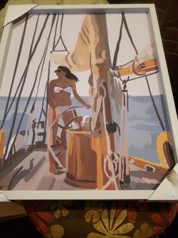 Gorgeous Painting Girl And Boat Sailing Picture