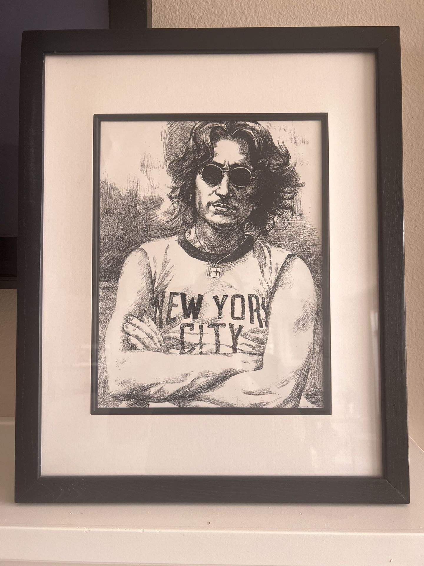 Beautiful Framed John Lennon NYC Drawing