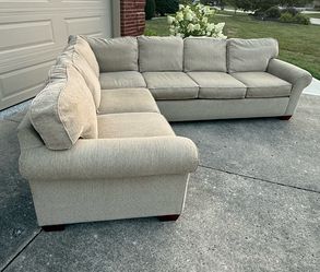 La-Z-Boy Classic Casual L-Shaped Sectional Neutral Beige Corduroy Sofa