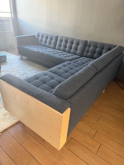 IKEA MORABO 5-Seat Corner Sectional with Custom Wood Panels – Dark Gray