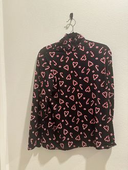 Women's Black Candy Cane Print Turtleneck Long Sleeve Top Size Large