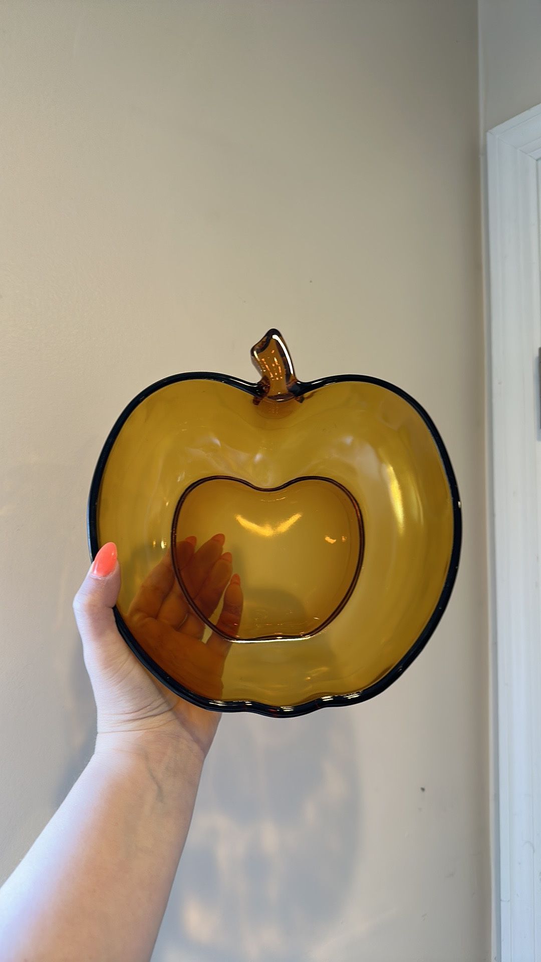 Vintage Hazel Atlas Orchard Amber Glass Apple Bowl