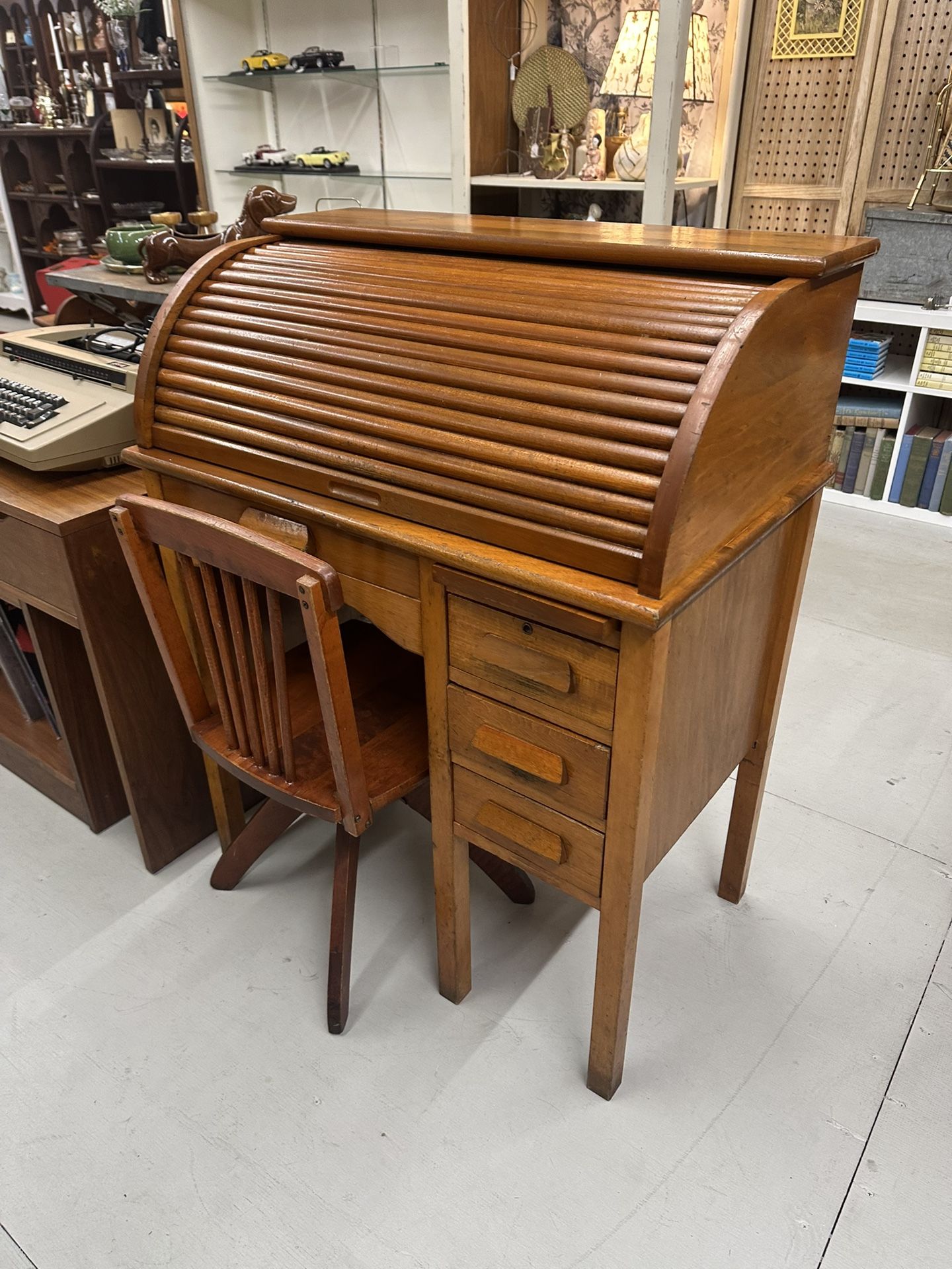 Antique Roll Top Desk & Chair