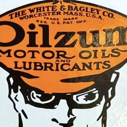 Vintage Porcelain Sign — Gas Pump Plate Sign — Oilzum Motor Oil — 11.75"