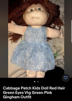 Cabbage Patch Kids Doll Red Hair Green Eyes Vtg Green Pink Gingham Outfit