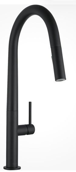 AKDY KF0021-3 Gooseneck Pull-Down Sprayer Kitchen Faucet in Matte Black